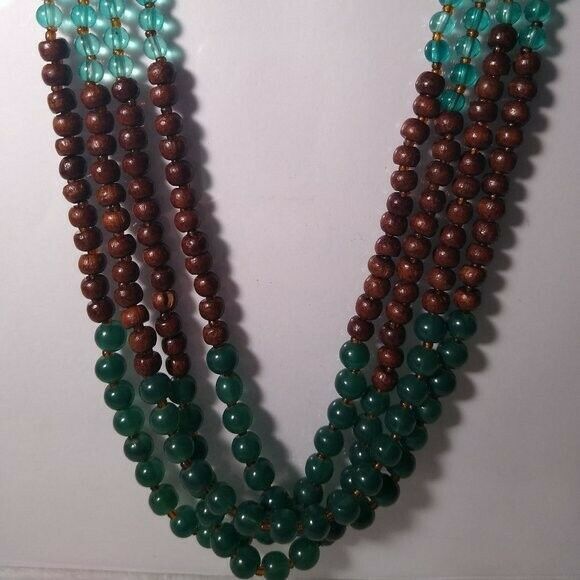 Multi Strand Glass and Wood Bead Necklace Set - Picture 3 of 5